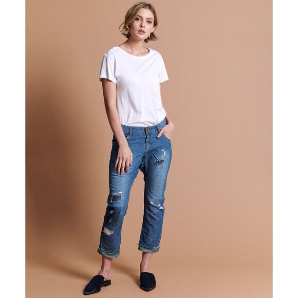 One Teaspoon Womens Lonely Boys Jeans Sz 27 Blue Napolean Wash Distressed Crop - Picture 1 of 12